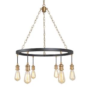 6-Light Farmhouse Chandelier with Modern Black and Satin Gold Finish
