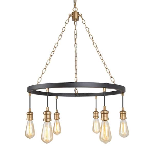 Unbranded 6-Light Farmhouse Chandelier with Modern Black and Satin Gold Finish