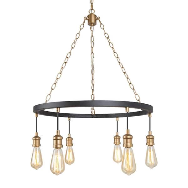 LOUGHEED DECOR INC 6-Light Farmhouse Chandelier with Modern Black and Satin Gold Finish