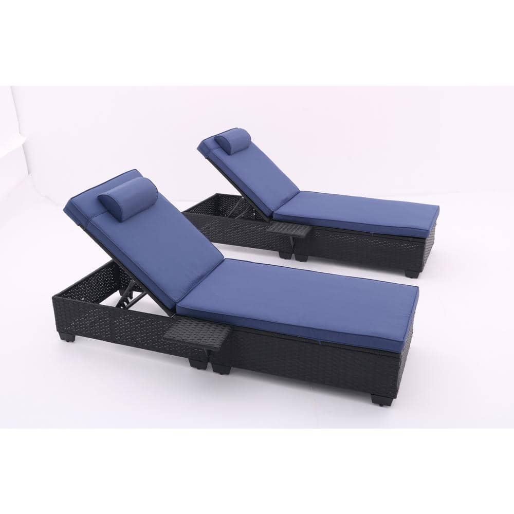 Black 2-piece Metal Outdoor Patio Chaise Lounge Chair with Reclining Adjust