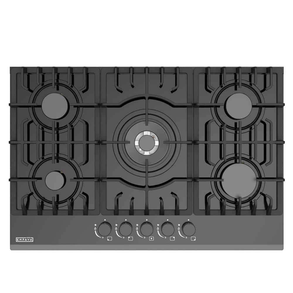 30 in. Gas Stove Cooktop with 5 Italy SABAF Burners in Black Tempered Glass