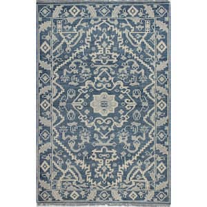 Palmyra Azure 5 ft. x 8 ft. (5 ft. x 7 ft. 6 in.) Floral Transitional Area Rug