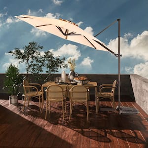 10 ft. Patio Umbrella with Cross Base Included Crank & Easy Tilt, 360° Rotation Cantilever Offset Umbrella in Champagne