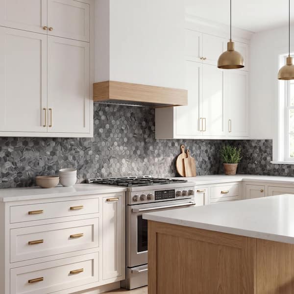 Henley 2 in. Hexagon 12 in. x 12 in. x 0.38 in. Polished Marble Mesh-Mounted Mosaic Tile (1 sq. ft. / Each)