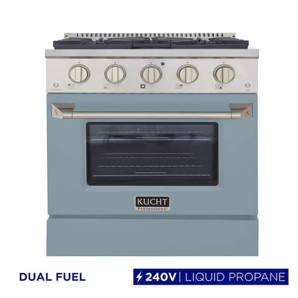 30 in. 4.2 cu. ft. 4-Burners Dual Fuel Range Propane Gas in Stainless Steel, Light Blue Oven Door with Convection Oven