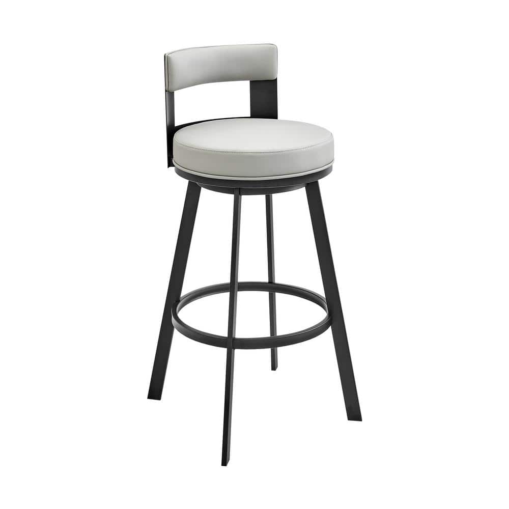 Lynof 38 in. Grey/Black 30 in. Bar Stool with Faux Leather Seat