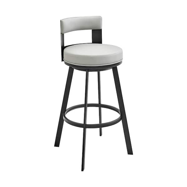 Armen Living Lynof 38 in. Grey/Black 30 in. Bar Stool with Faux Leather Seat