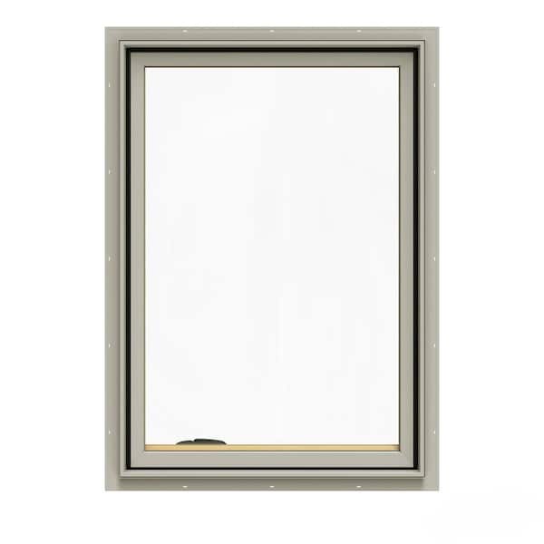 JELD-WEN 24.75 in. x 40.75 in. W-2500 Series Desert Sand Painted Clad Wood Left-Handed Casement Window with BetterVue Mesh Screen