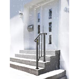 1 ft. Handrails for Outdoor Steps Fit 1 or 2 Steps Outdoor Stair Railing Wrought Iron Handrail with baluster, Black