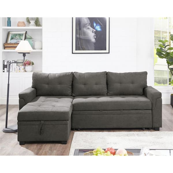 Baglæns Validering projektor HOMESTOCK 54 in. Espresso Tufted Sectional Sofa Sleeper with Storage Twin  Size Sofa Bed Fabric Velvet 40959HD - The Home Depot