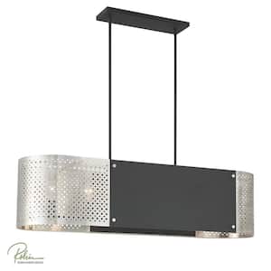 Noho by Robin Baron 6-Light Brushed Nickel and Sand Black Island Chandelier with Pierced Metal Shade