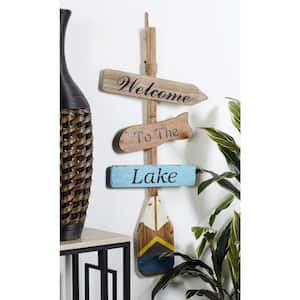 Wood Multi Colored Novelty Canoe Oar Sign Paddle Wall Decor with Arrow and Stripe Patterns
