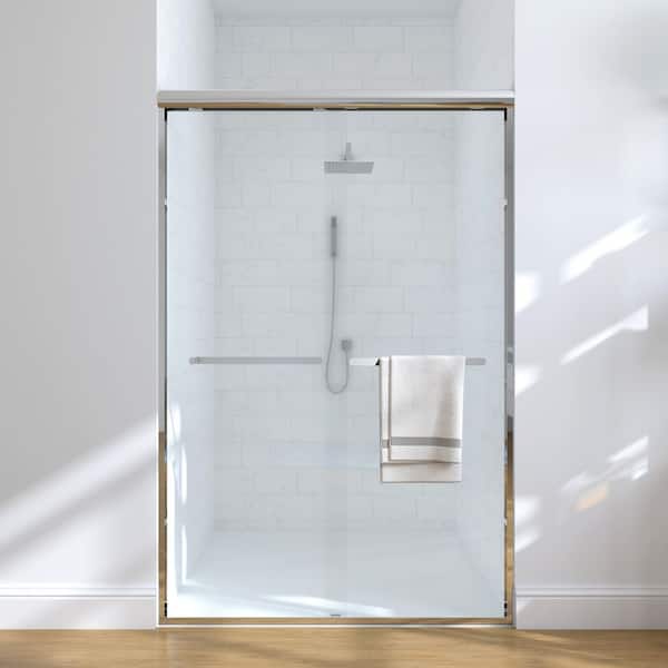 56 in.-60 in. W x 72 in. H Sliding Framed Shower Door in Chrome with Clear Glass