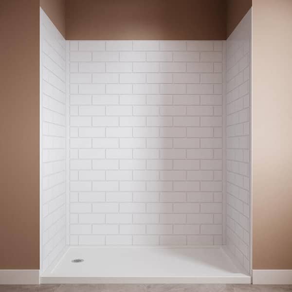 DSH-1820-205 36 in. L x 60 in. W x 76 in. H 3-Piece Glue-Up Alcove Shower Surround in White Tile Finish
