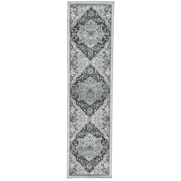 Amer Rugs Alexandria 3 ft. X 11 ft. Gray, Ivory Medallion Area Rug