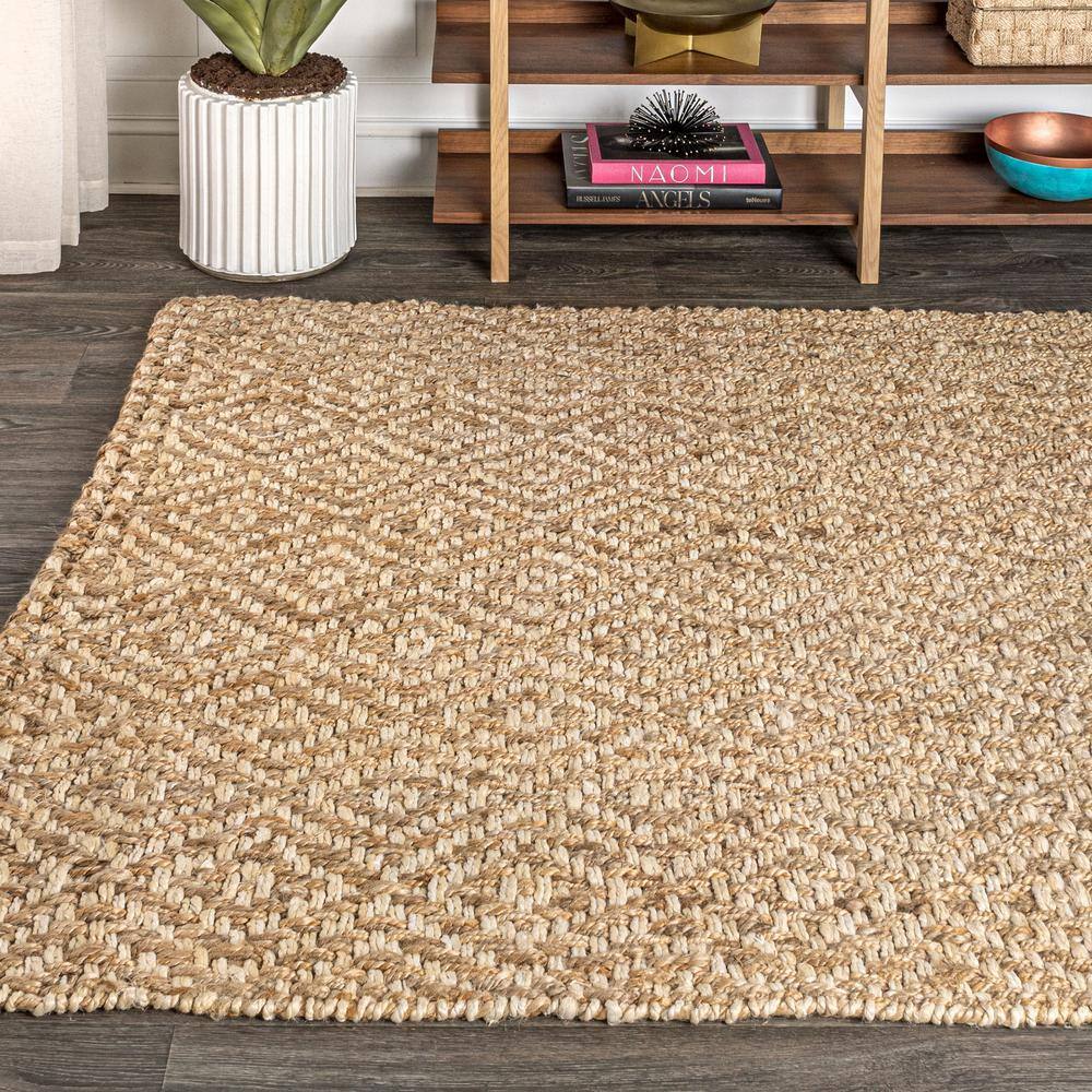 Hira Handwoven Natural Jute Diamond Pattern Area Rug