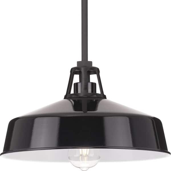 Progress Lighting Cedar Springs 1-Light Black Textured Black Metal Shade Farmhouse Outdoor Hanging Light