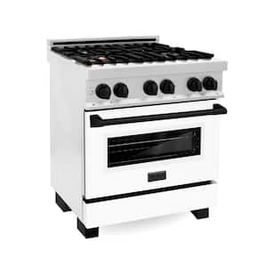 Autograph Edition 30 in. 4 Burner Dual Fuel Range in Fingerprint Resistant Stainless Steel, White Matte and Matte Black