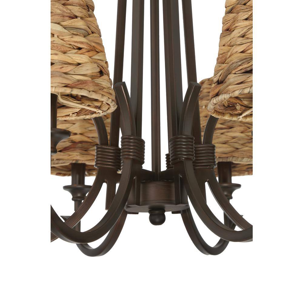 Kokomo 24" Aged Bronze Chandelier with Natural Sea Grass Shades
