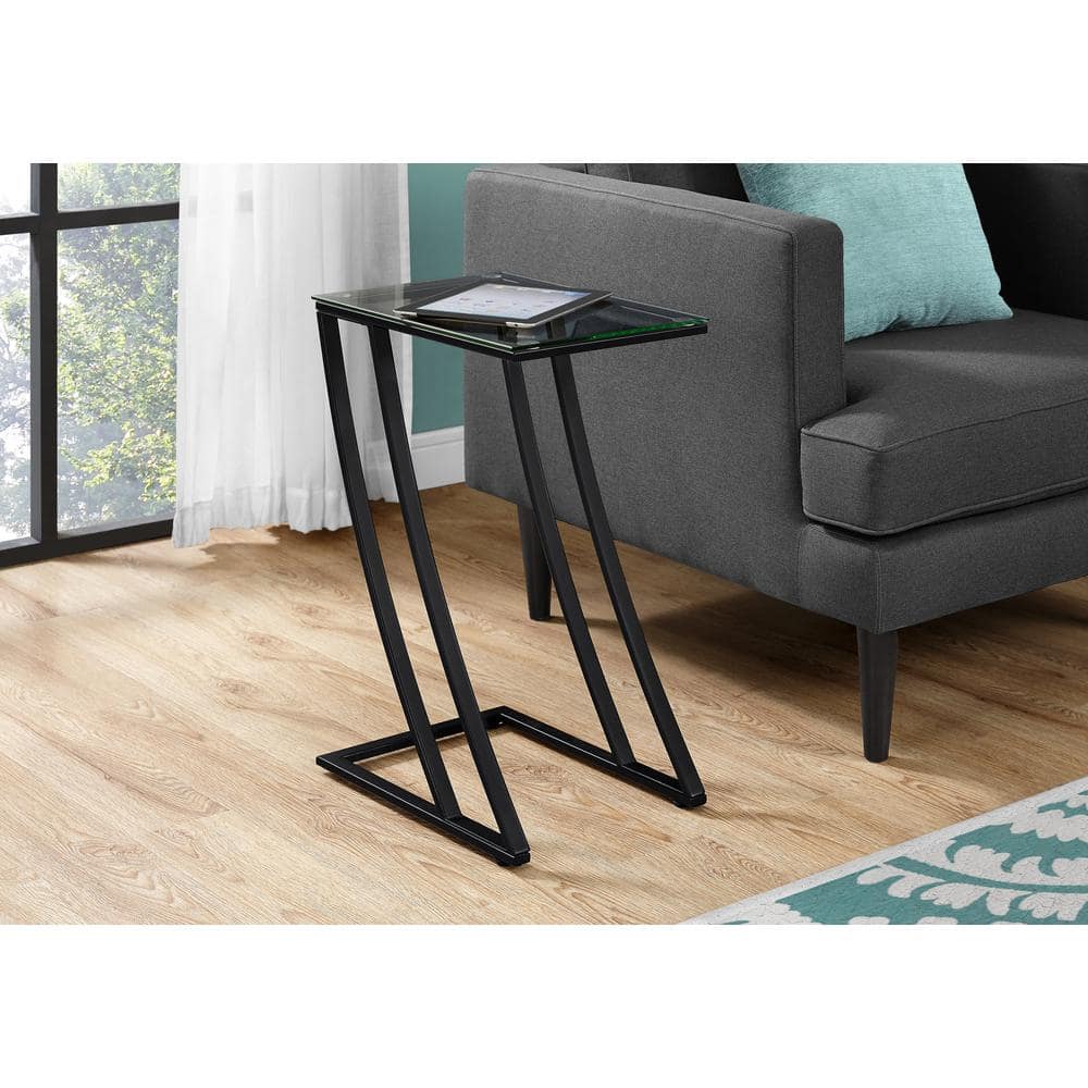 Photos - Storage Combination Black End Table with Tempered Glass HD3089