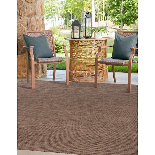 Outdoor Solid Brown 13 ft. x 13 ft. Indoor/Outdoor Area Rug