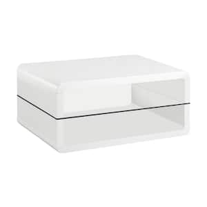 36 in. White Medium Rectangle Wood Coffee Table with 2-Shelves