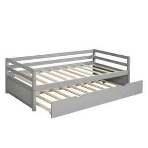 Gray Twin Size Daybed with Trundle, Wooden Daybed Frame, Wood Twin Daybed with Trundle