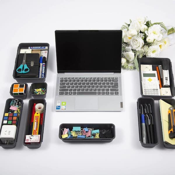 Black 15 Pcs Interlocking Drawer Organizer Trays for Office, Bathroom, Kitchen, Makeup Storage Bins 9.33 in. x 11.22 in.