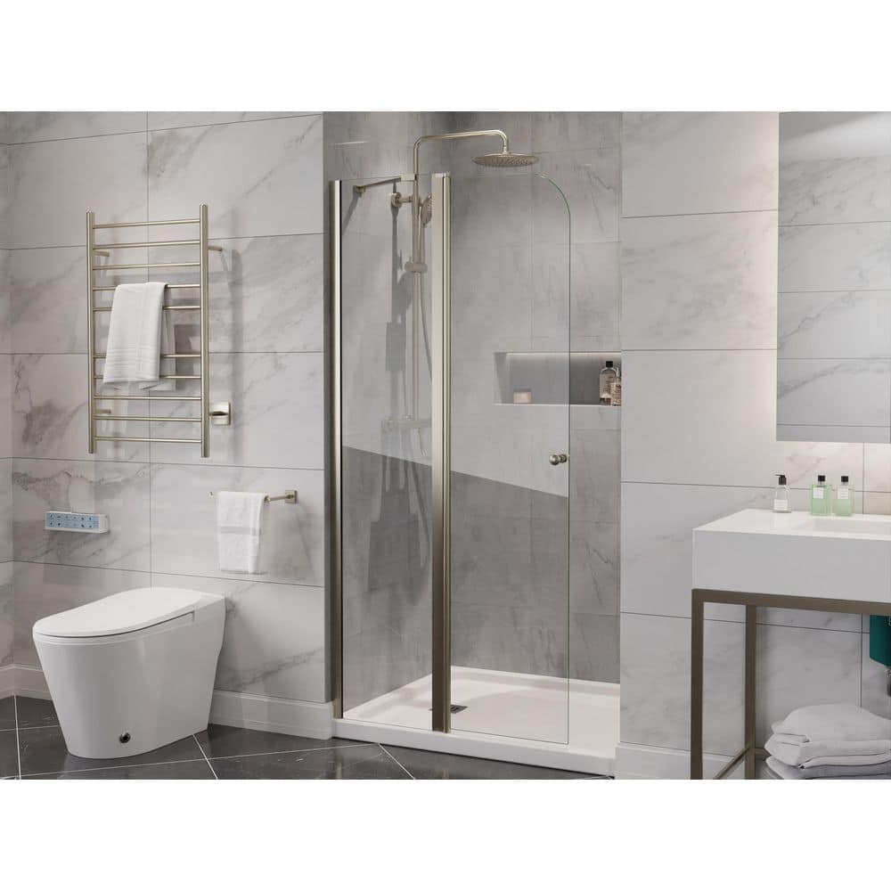 Romance Series 33.3 in. x 72 in. H Hinged Frameless Shower Door in Brushed 