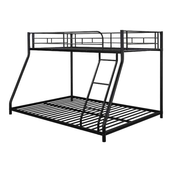FORCLOVER Black Twin Over Full Metal Bunk Bed