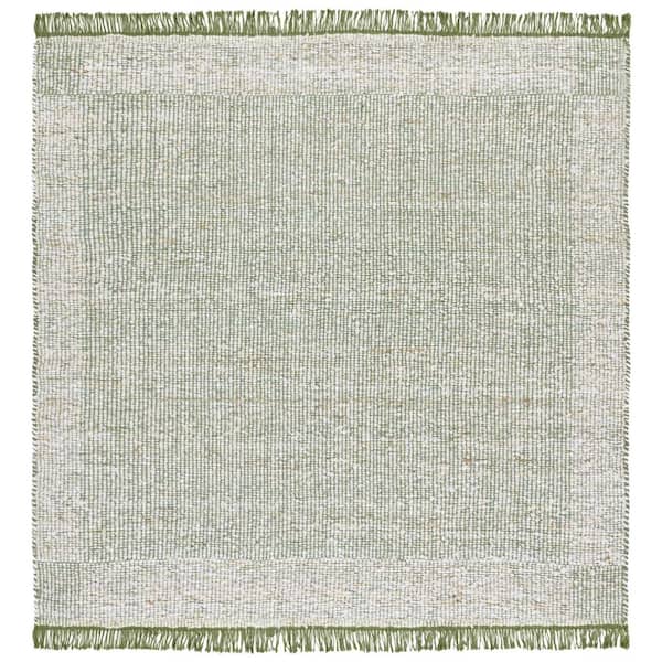 Natura 6 ft. x 6 ft. Green/Ivory Distressed Solid Border Square Area Rug
