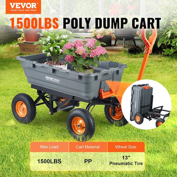 VEVOR 7 cu. ft. Dump Cart Poly Garden Cart with 1500 lbs