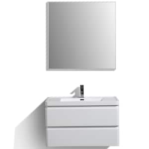 Glazzy 35.50 in. W x 17.50 in. D x 23 in. H Floating Bathroom Vanity in White with White Acrylic Top with White Sink