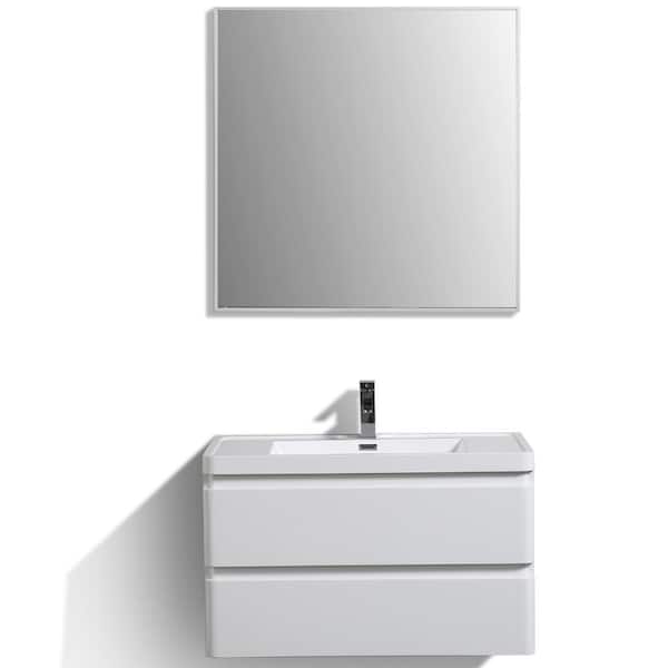 Glazzy 36 in. Single Sink Floating White Bath Vanity with White Acrylic Top (Assembled)