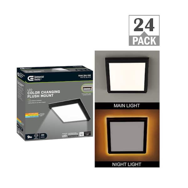 9 in. Matte Black Square Thin Profile LED Flush Mount with Night Light 900LM Adjustable CCT J-box Compatible (24-Pack)