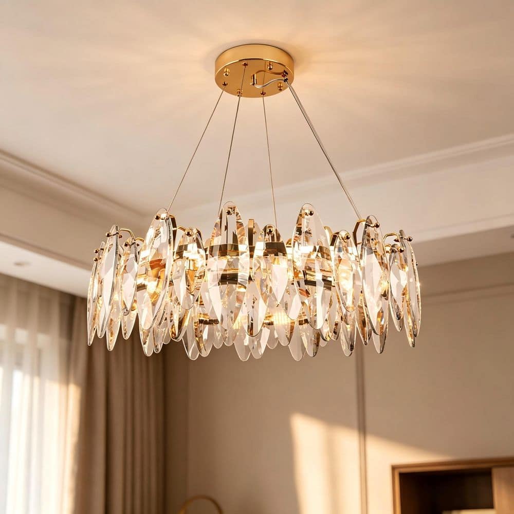 Ltemziiy 23.6 in. 12-Light Transparent Luxury Crystal Raindrop