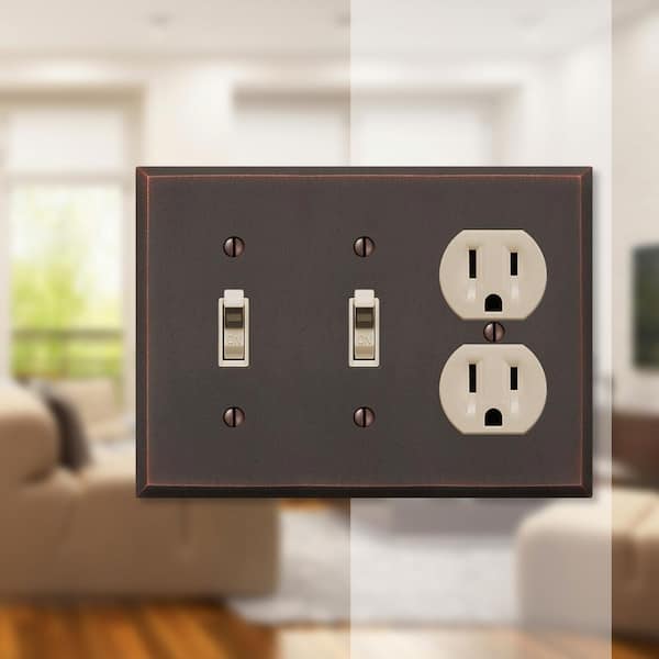 Manhattan 3 Gang 2-Toggle and 1-Duplex Metal Wall Plate - Aged Bronze