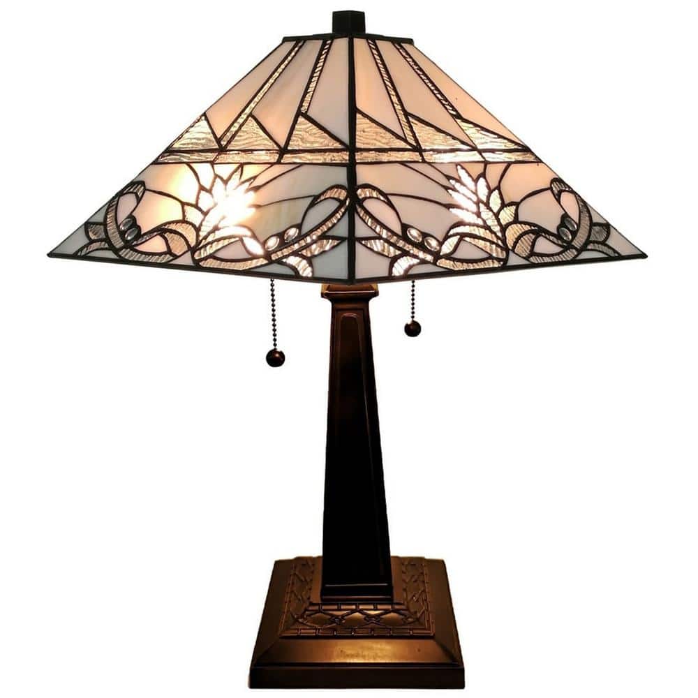 Tiffany Style 22" White Stained Glass Table Lamp