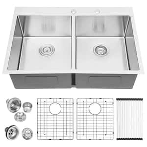 33 in. Drop in Double Bowl 50/50 16-Gauge Stainless Steel Kitchen Sink with Bottom Grids