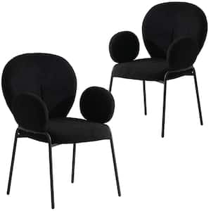 Celestial Boucle Dining Chair Upholstered Seat and Back in Black Powder Coated Iron Frame Set of 2, Black