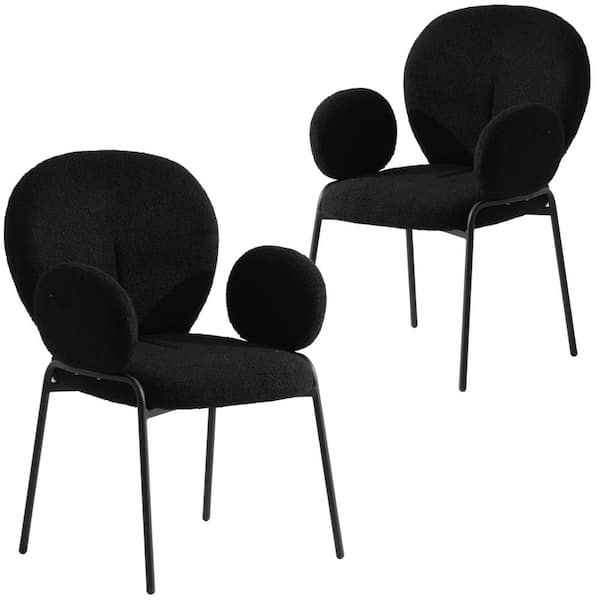 Leisuremod Celestial Boucle Dining Chair Upholstered Seat and Back in Black Powder Coated Iron Frame Set of 2, Black