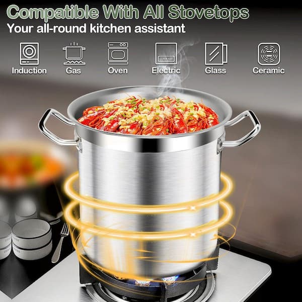 35 qt. Stainless Steel Nonstick Stock Pot with Lid in Silver Heavy