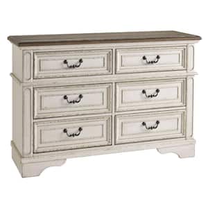 54.13 in. Antique White 6-Drawer Wooden Dresser Without Mirror