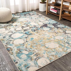 Pebble Blue/Beige 5 ft. x 8 ft. Marbled Abstract Area Rug