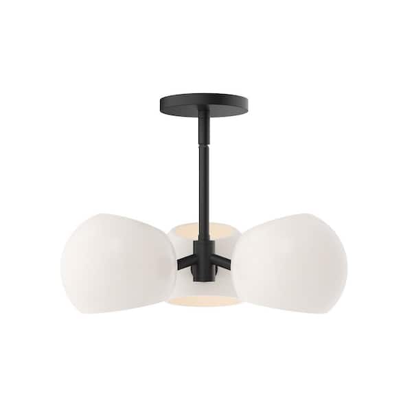 ALORA MOOD Willow 16 in. 3 Light 60-Watt Matte Black/Opal Matte Glass Pendant Light