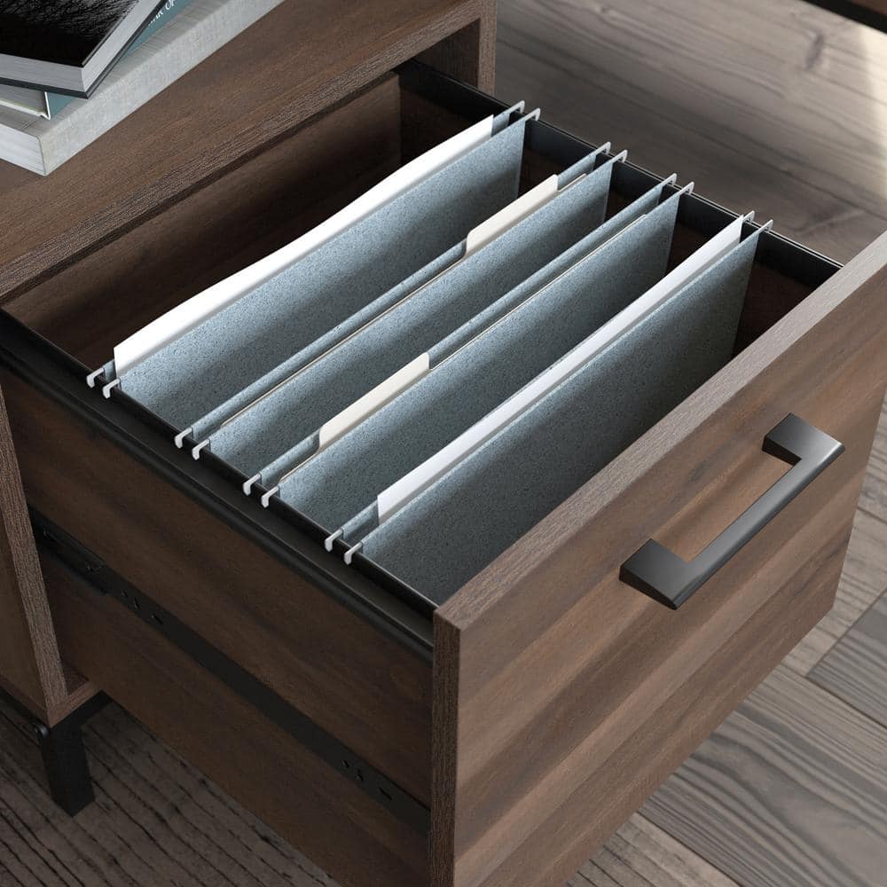 North Avenue Smoked Oak Home Office Desk with Black Metal Base