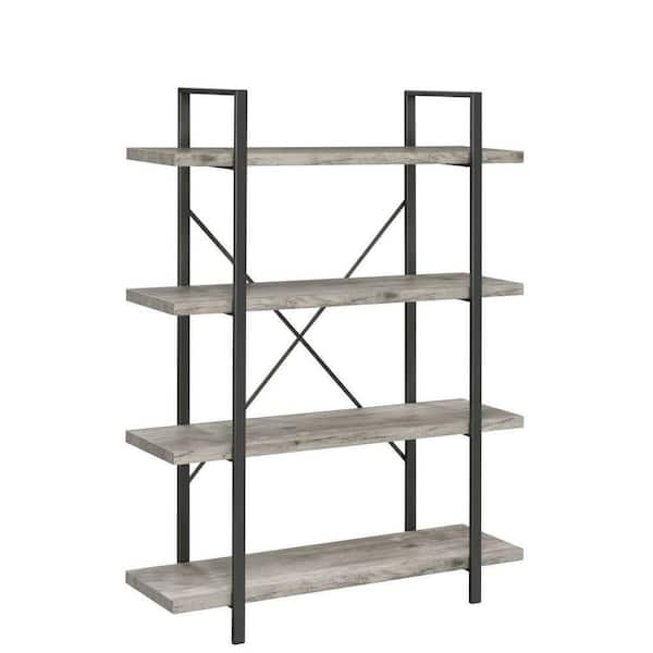Benjara Ana 12.5 in. Light Gray 4-Shelves Crossed Metal Design Bookcase