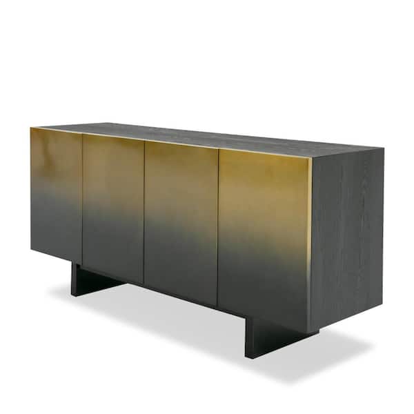 Cid Black Wood 63 in. Sideboard Cabinet with 4-Cabinets and Doors