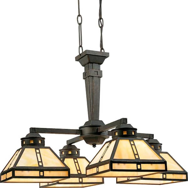 Progress Lighting Arts and Crafts Collection 4-Light Weathered Bronze Chandelier