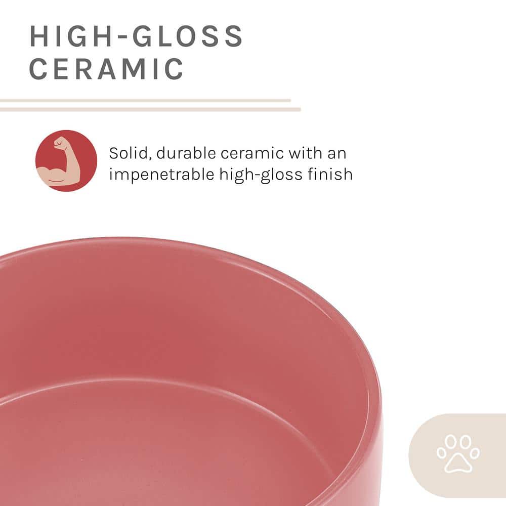 Pink Ceramic Dog Bowl with Wooden Stand